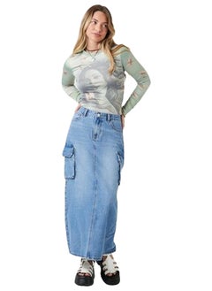 FOREVER 21 A-Line Cargo Denim Maxi Skirt  - Image 1