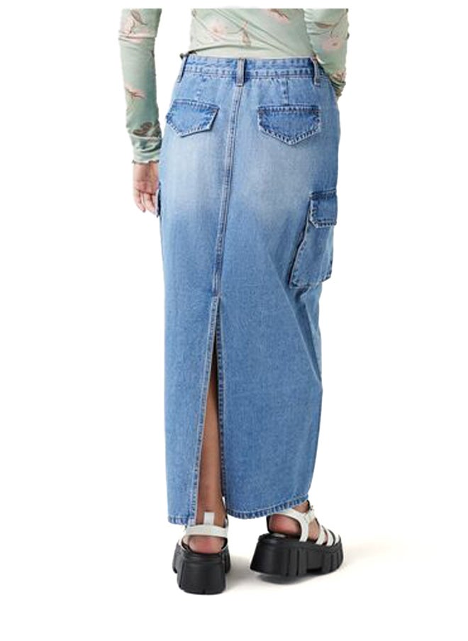 FOREVER 21 تنورة ماكسي من الدنيم على شكل حرف A  - Image 4