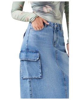 FOREVER 21 A-Line Cargo Denim Maxi Skirt  - Image 3