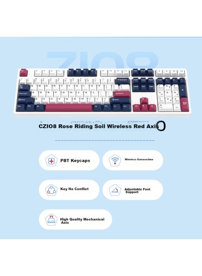Ikbc Z108 Rose Knight Wireless Mechanical Keyboard For Gaming And Office Use, 108-key Rgb Backlit Red Switch - Image 5