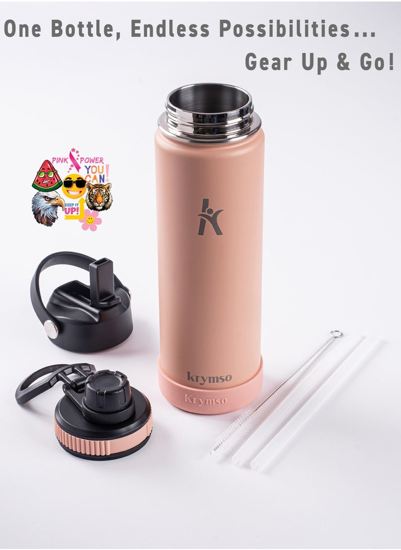 KRYMSO KRYMSO, 650ml Stainless Steel Water Bottle, Sports Bottle with Straw, Double Wall Insulated Water Bottle, Thermos Flask, Water Bottle for kids, Gym  - Image 2