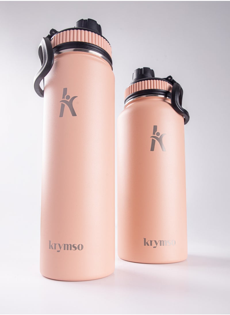 KRYMSO, 650ml Stainless Steel Water Bottle, Sports Bottle with Straw, Double Wall Insulated Water Bottle, Thermos Flask, Water Bottle for kids, Gym