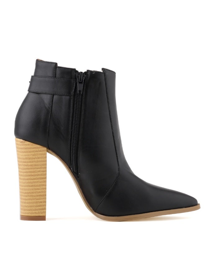 Loquat Autumn/Winter Pointed Toe Wood Grain Block Heel Ankle Boots 11cm Black  - Image 3