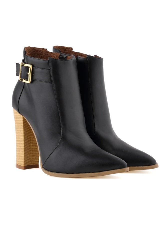 Loquat Autumn/Winter Pointed Toe Wood Grain Block Heel Ankle Boots 11cm Black  - Image 1
