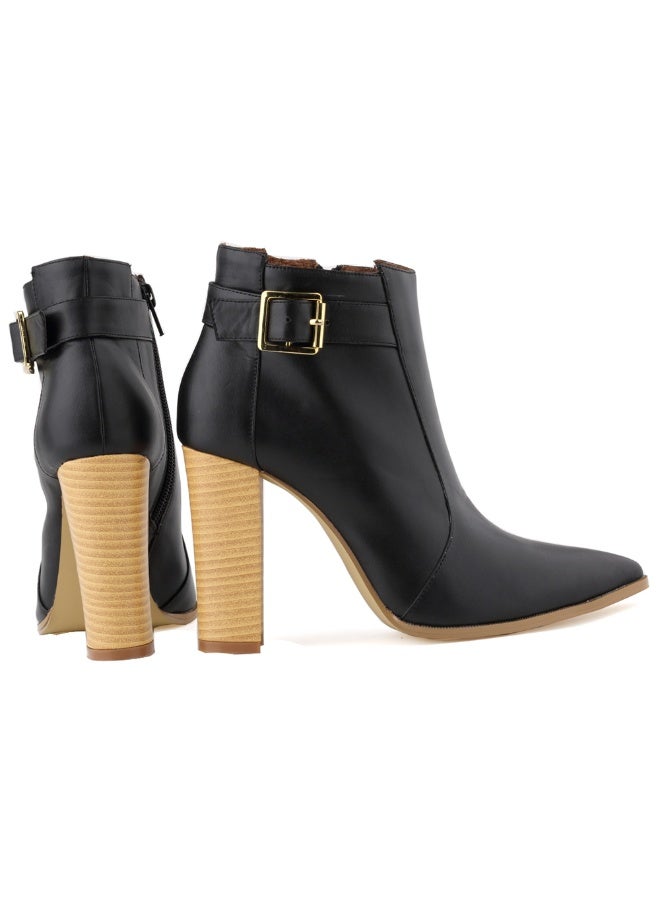 Loquat Autumn/Winter Pointed Toe Wood Grain Block Heel Ankle Boots 11cm Black  - Image 2