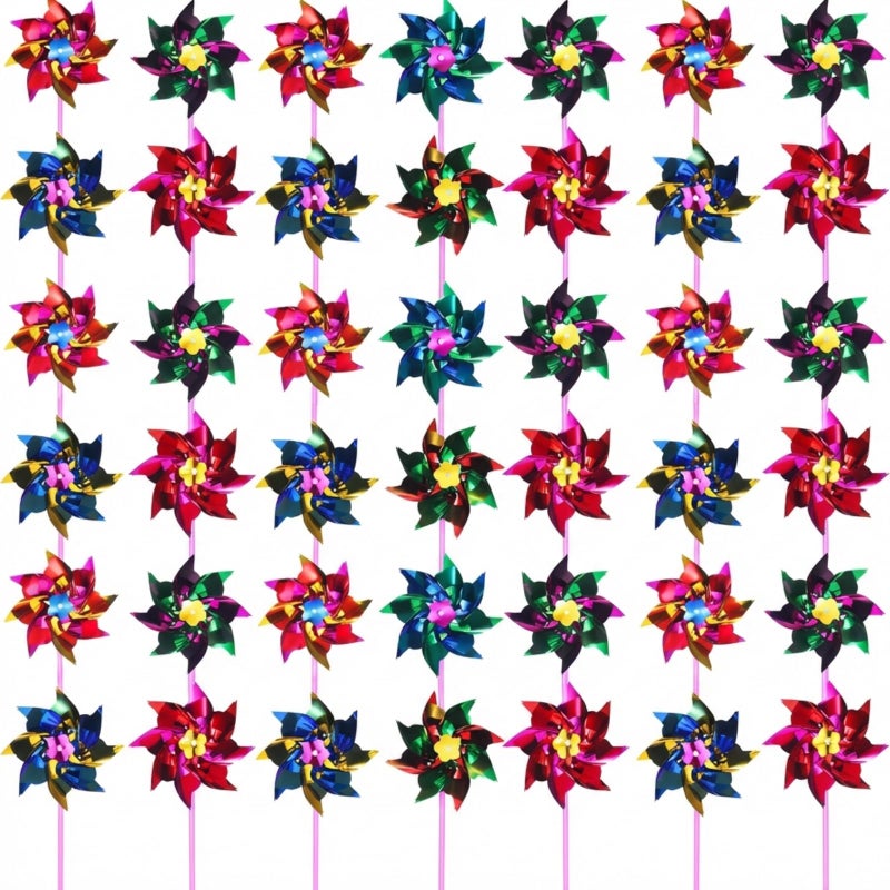 Hestya 50 Pcs Plastic Rainbow Pinwheel for Kid Party Pinwheels DIY Lawn Windmill Set for Teenagers Toy Garden Party Lawn Decor Assorted Color - Image 2