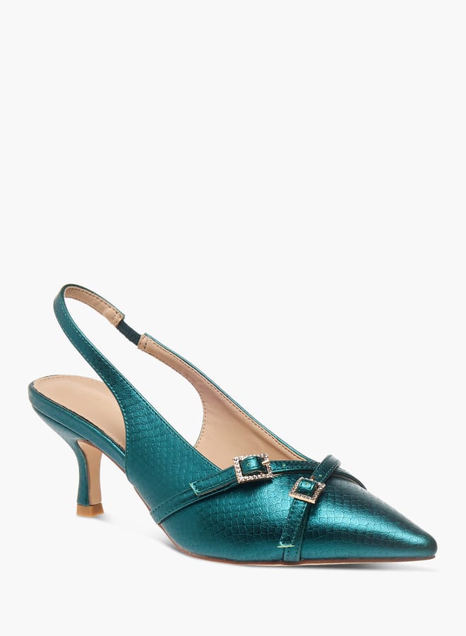 Flora Bella By Shoexpress Womens Embellished Slingback Shoes With Flared Heels  - Image 1
