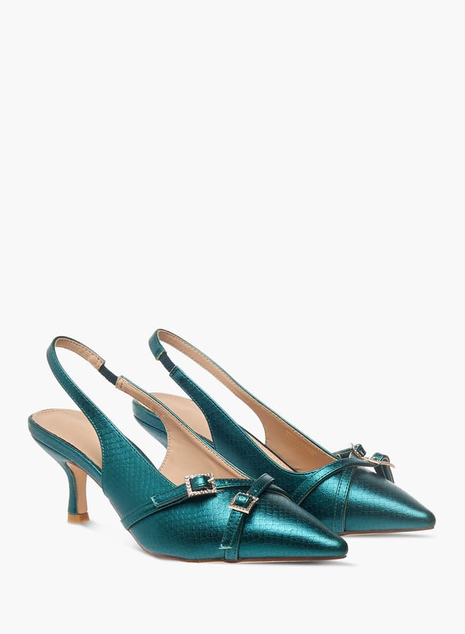 Flora Bella By Shoexpress Womens Embellished Slingback Shoes With Flared Heels  - Image 2