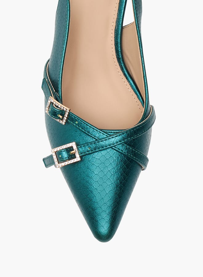 Flora Bella By Shoexpress Womens Embellished Slingback Shoes With Flared Heels  - Image 4