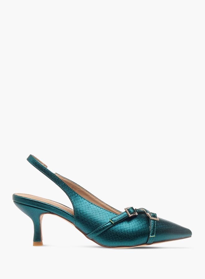 Flora Bella By Shoexpress Womens Embellished Slingback Shoes With Flared Heels  - Image 3