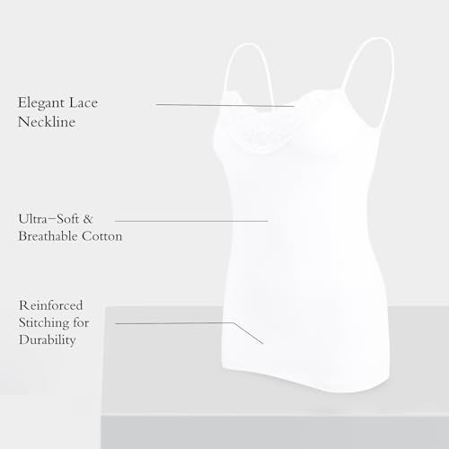 POWER UNICO FLOWER Womens Tank Top Camisoles with Premium Cotton Italian Design - Trimmed with Flower Lace on Neckline (928-White, XXL) - Image 5