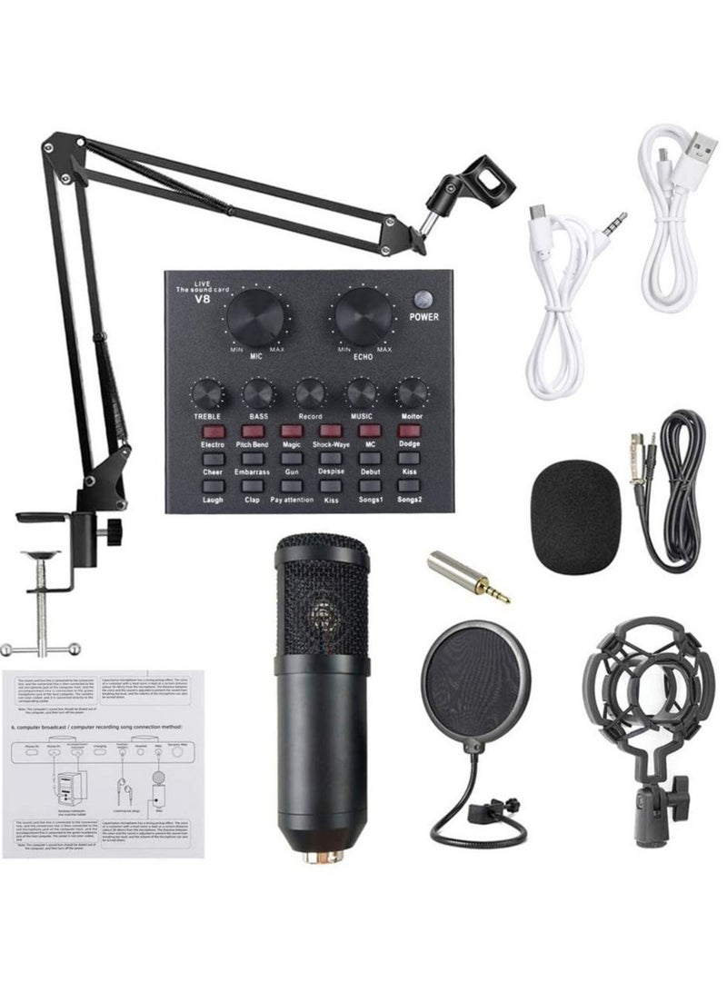 Microphone,Live Sound Card & BM800 Suspension Microphone Kit Broadcasting Recording Condenser Microphone Set Intelligent Volume Audio Mixer Sound Card for Computer PC Live Sound - Image 1