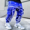 2024 Mens Hip Hop Printed Cargo Pants with Luminous Strips Sapphire Blue - Image 1