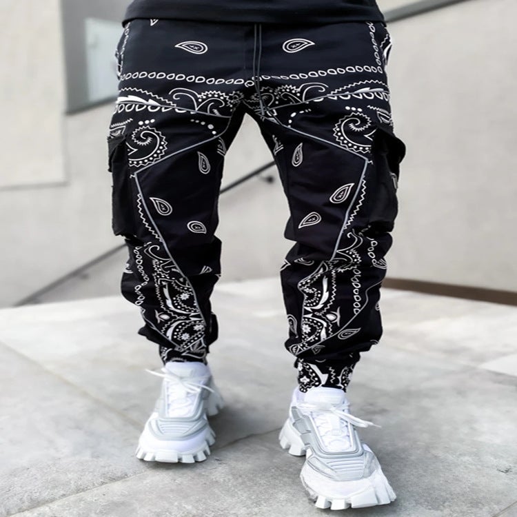 2024 Mens Hip Hop Printed Cargo Pants with Luminous Strips Sapphire Blue - Image 2