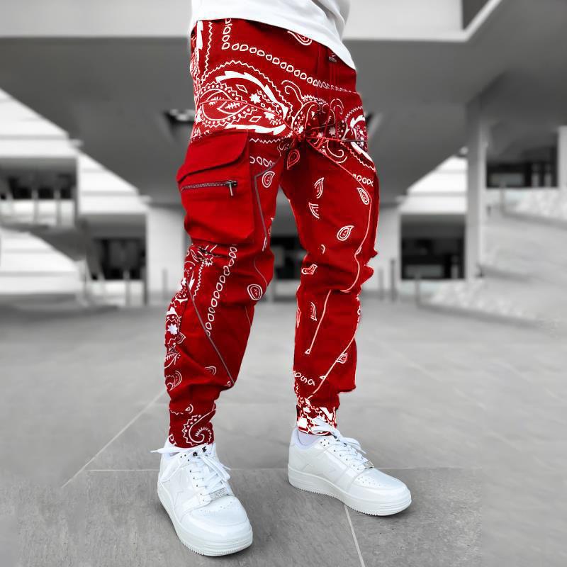 2024 Mens Hip Hop Printed Cargo Pants with Luminous Strips Sapphire Blue - Image 3