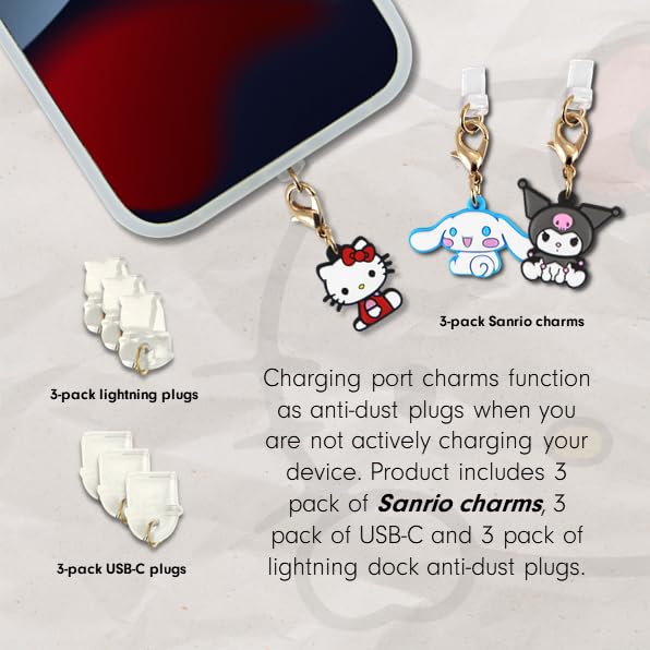 Sonix سونيكس × سانريو سدادات الغبار - متوافقة مع USB C + لايتنينغ - سحر شخصيات سانريو من السيليكون (عبوة 3) - هالو كيتي، سينامورول، كورومي - Image 3