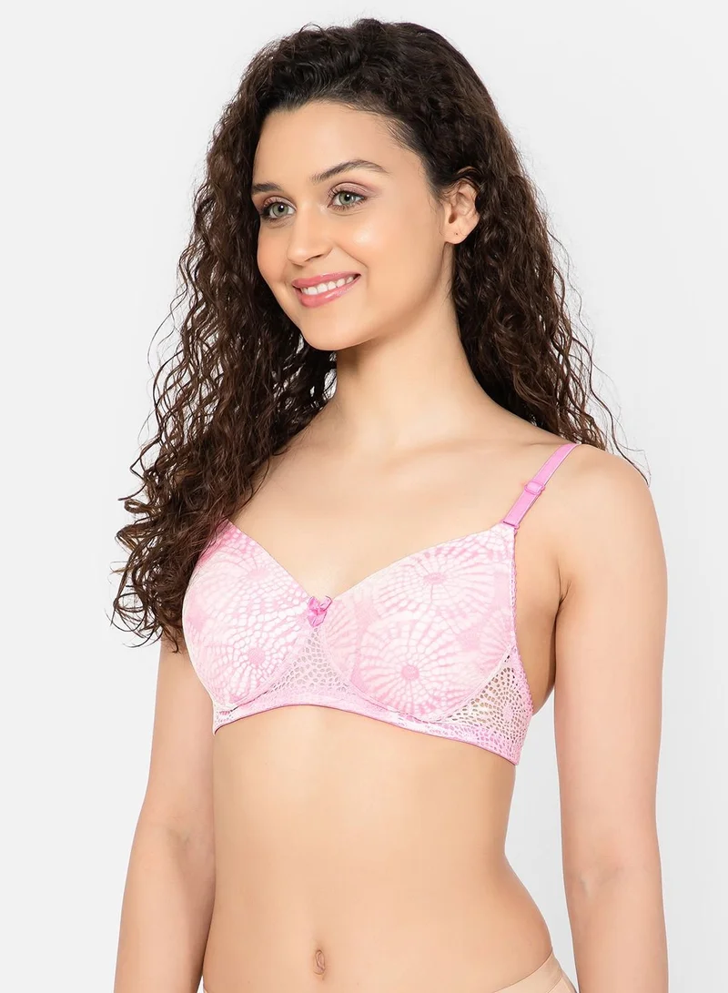 كلوفيا Clovia Padded Non-Wired Full Cup Multiway Bra In Baby Pink - Lace