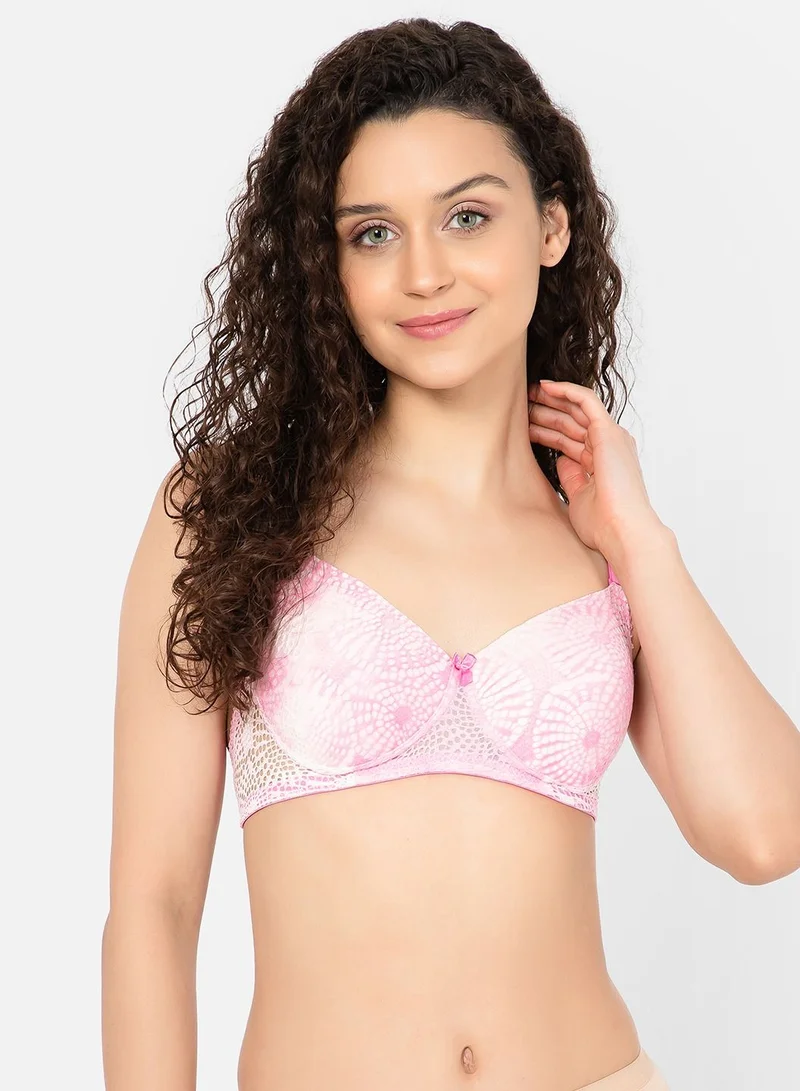 كلوفيا Clovia Padded Non-Wired Full Cup Multiway Bra In Baby Pink - Lace
