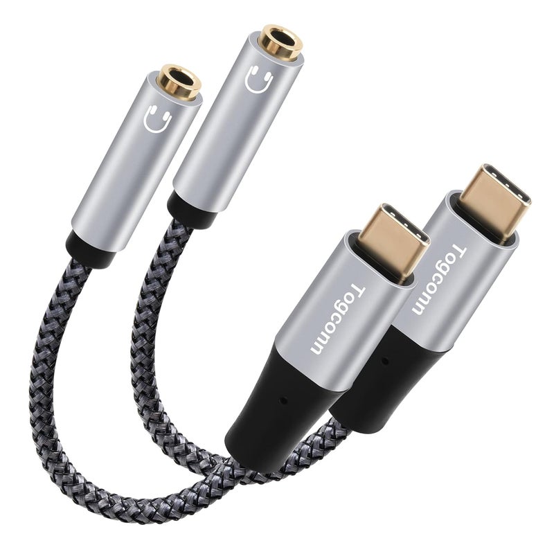Togconn محول USB Type C ذكر إلى مقبس سماعة الرأس 3.5 ملم TRRS أنثى عبوة مزدوجة، كابل محول صوت USB C إلى Aux، مضفر من النايلون، أصداف ألومنيوم، لأجهزة iPhone 15/15 Pro Max، iPad Pro، MacBook، Pixel، Galaxy S24 - Image 1