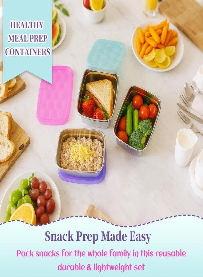 Tanjiae 3-Pack Stainless Steel Snack Containers for Kids & Toddlers - 550ml (18oz) Leakproof Reusable Food Containers with LFGB Certified Lids | Stackable Metal Lunch Box for Daycare, School, Travel - Image 2