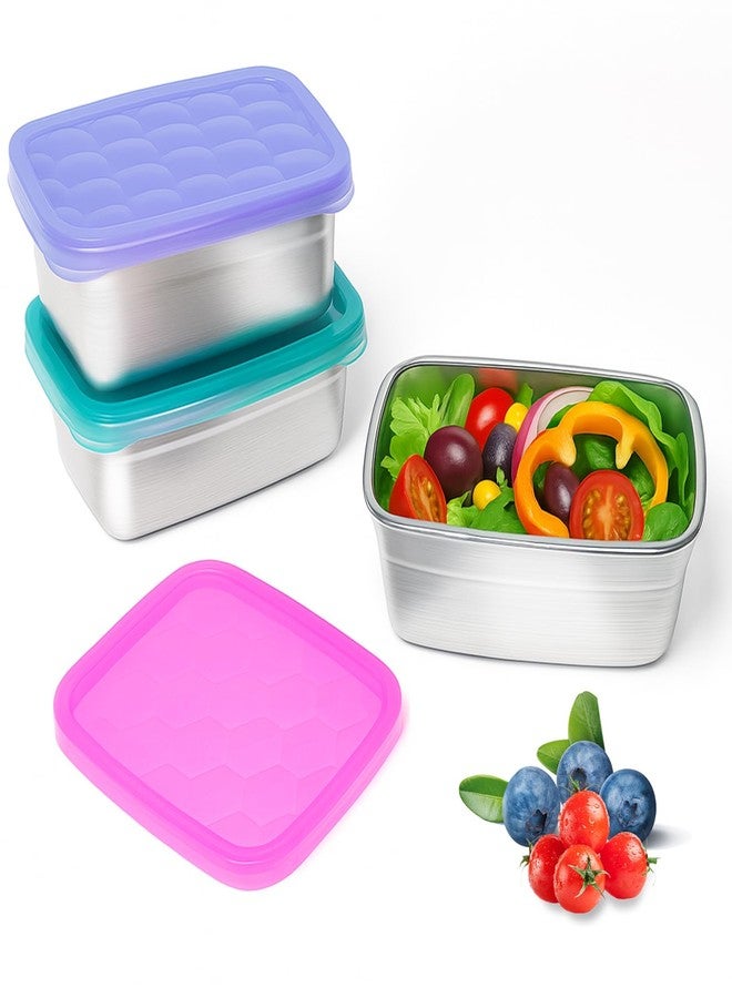 Tanjiae 3-Pack Stainless Steel Snack Containers for Kids & Toddlers - 550ml (18oz) Leakproof Reusable Food Containers with LFGB Certified Lids | Stackable Metal Lunch Box for Daycare, School, Travel - Image 1
