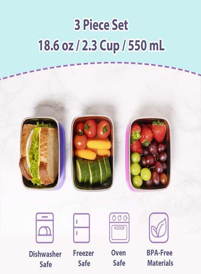 Tanjiae 3-Pack Stainless Steel Snack Containers for Kids & Toddlers - 550ml (18oz) Leakproof Reusable Food Containers with LFGB Certified Lids | Stackable Metal Lunch Box for Daycare, School, Travel - Image 5