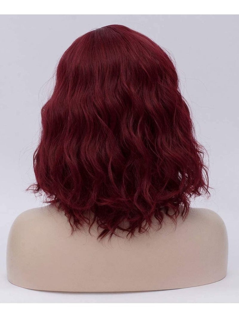 Estelle Short Bob Wavy Curly  Wig For Women Heat Resistant Bob Party Wig Include Wig Cap Wine Red - Image 4
