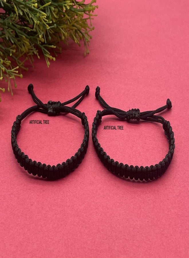 ARTIFICIAL TREE Handmade Kala Dhaga Bracelet Adjustable for Women, Men, Girls, Boys | Nazar Bracelets 2 Piece Set | Adjustable Black Thread Bracelets for Protection Black (AT GIRLS BRCT 001) - Image 4