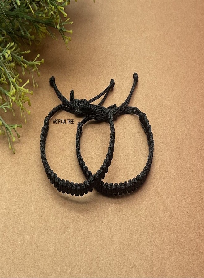 ARTIFICIAL TREE Handmade Kala Dhaga Bracelet Adjustable for Women, Men, Girls, Boys | Nazar Bracelets 2 Piece Set | Adjustable Black Thread Bracelets for Protection Black (AT GIRLS BRCT 001) - Image 3