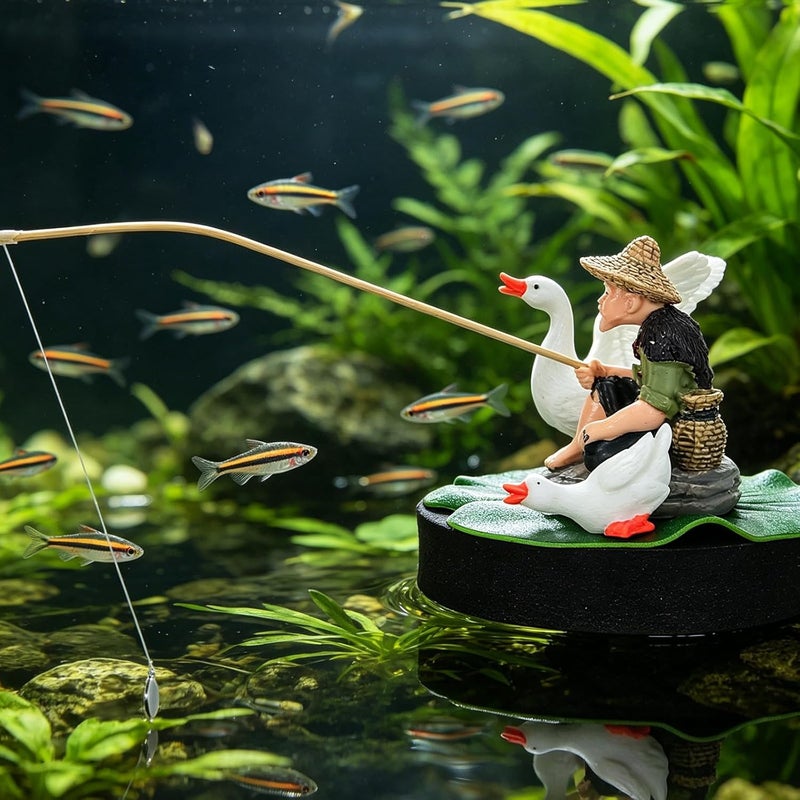 Floating Aquarium Ornament, Asian Zen Statue Precision Fisher Tank Decor Mini Elderly Fishing Figurine for Aquatic Environments Home Aquascaping - Image 5