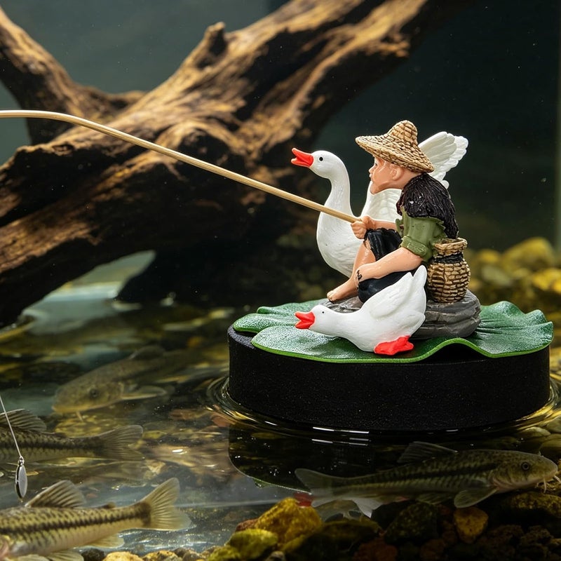 Floating Aquarium Ornament, Asian Zen Statue Precision Fisher Tank Decor Mini Elderly Fishing Figurine for Aquatic Environments Home Aquascaping - Image 3