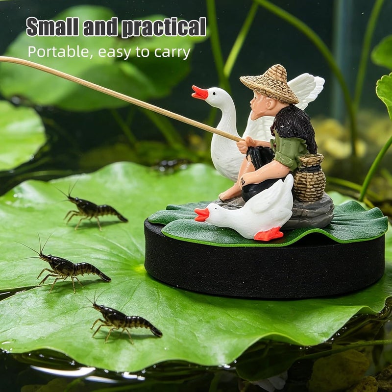 Floating Aquarium Ornament, Asian Zen Statue Precision Fisher Tank Decor Mini Elderly Fishing Figurine for Aquatic Environments Home Aquascaping - Image 4