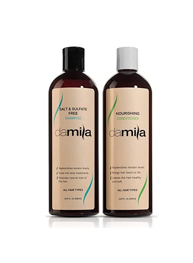 Damila Salt & Sulfate Free Shampoo & Conditioner For Keratin And Color Treated Hair Professional Keratin Value Pack For Damaged Frizzy Curly Dry & Thin Hair Shampoo Sin Sal 16.9 Fl Oz - Image 1