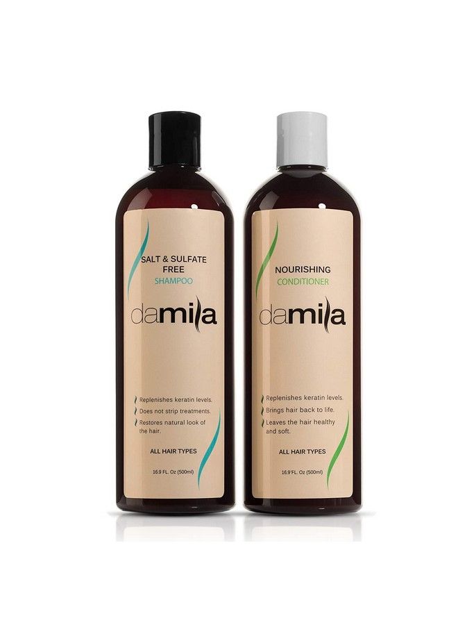 Damila Salt & Sulfate Free Shampoo & Conditioner For Keratin And Color Treated Hair Professional Keratin Value Pack For Damaged Frizzy Curly Dry & Thin Hair Shampoo Sin Sal 16.9 Fl Oz - Image 2