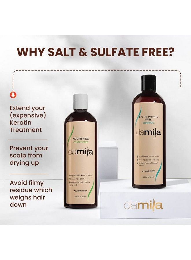 Damila Salt & Sulfate Free Shampoo & Conditioner For Keratin And Color Treated Hair Professional Keratin Value Pack For Damaged Frizzy Curly Dry & Thin Hair Shampoo Sin Sal 16.9 Fl Oz - Image 5