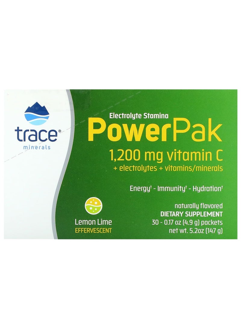 Trace Minerals Electrolyte Stamina PowerPak, Lemon Lime, 30 Packets, 0.17 oz (4.9 g) Each