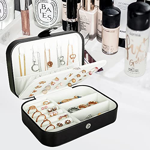 Hatori Travel Jewelry Box, PU Leather Small Jewelry Organizer for Women Girls, Portable Mini Travel Case Display Storage Holder Boxes for Stud Earrings, Rings, Necklaces, Bracelets. - Image 2