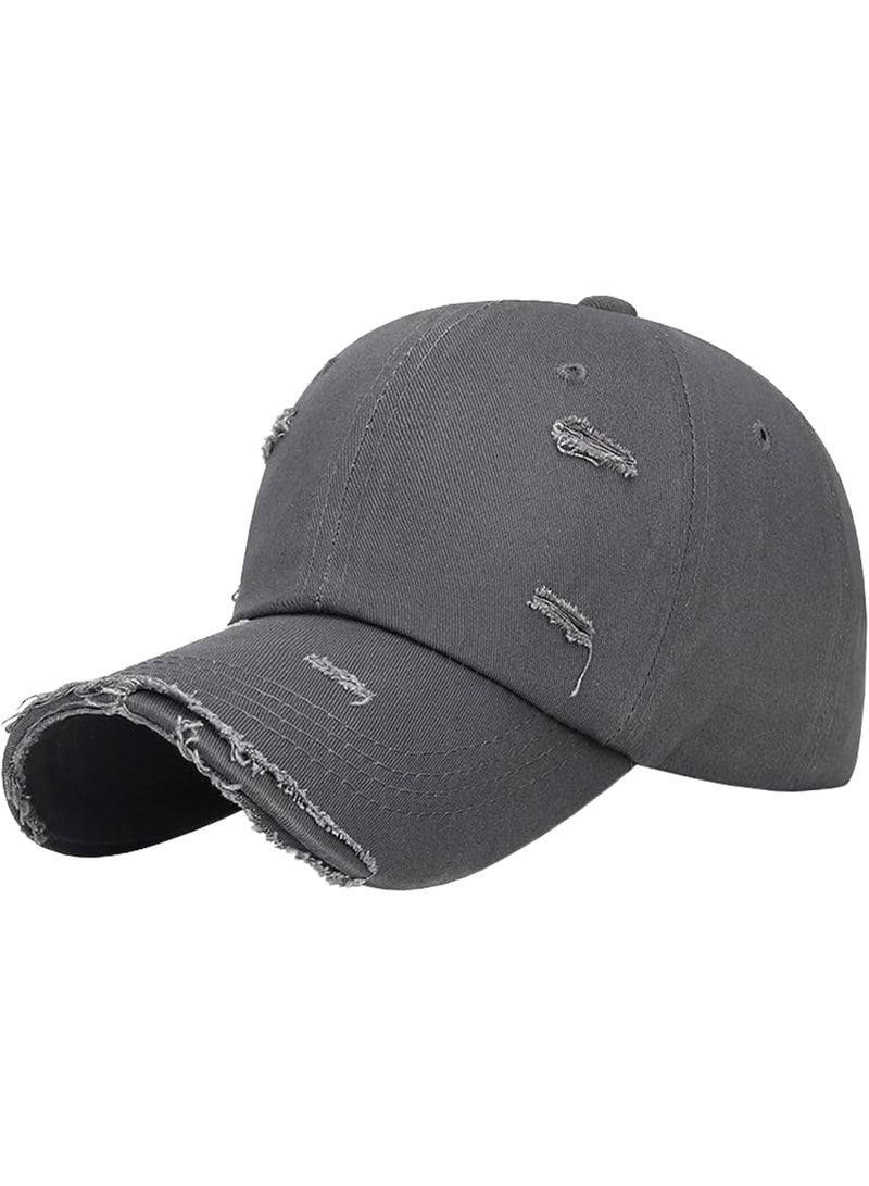 SOLARAE Men Baseball Caps, 100% Cotton Plain Solid Color Hat, Adjustable Breathable Sun Hat Sports Cap, Vintage Washed Cotton Large Bill Cap, Distressed Denim Dad Hat, Grey - Image 1
