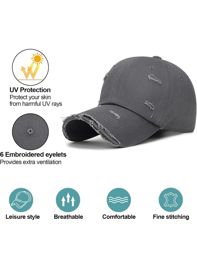 SOLARAE Men Baseball Caps, 100% Cotton Plain Solid Color Hat, Adjustable Breathable Sun Hat Sports Cap, Vintage Washed Cotton Large Bill Cap, Distressed Denim Dad Hat, Grey - Image 2