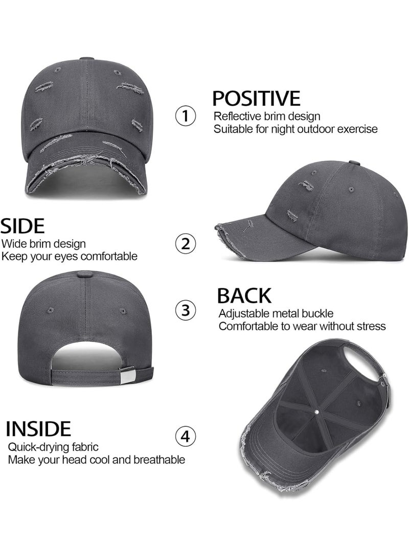 SOLARAE Men Baseball Caps, 100% Cotton Plain Solid Color Hat, Adjustable Breathable Sun Hat Sports Cap, Vintage Washed Cotton Large Bill Cap, Distressed Denim Dad Hat, Grey - Image 5