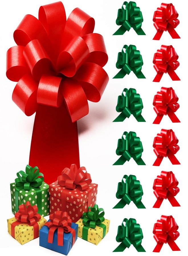 XMASolutions Eye-Catching Xmas Pull Bows for Easy Gift Wrapping with Ribbon - 5" Wide Wrap Bows for Christmas Tree Decoration, Holiday Décor, Present Wrapping, Baskets, Birthday, Easter - 6 Green and 6 Red Bows - Image 1
