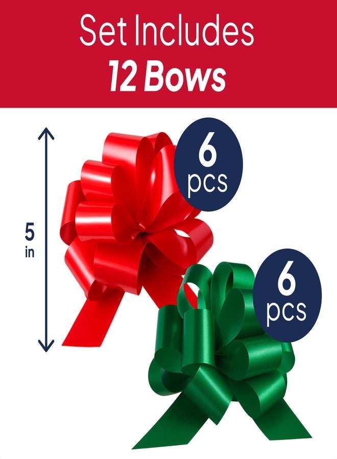XMASolutions Eye-Catching Xmas Pull Bows for Easy Gift Wrapping with Ribbon - 5" Wide Wrap Bows for Christmas Tree Decoration, Holiday Décor, Present Wrapping, Baskets, Birthday, Easter - 6 Green and 6 Red Bows - Image 2