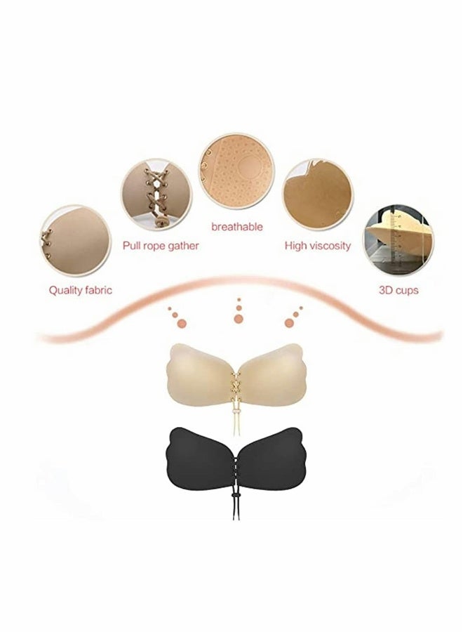 Underwear Invisible Chest Stickers, Pull Up Bra Sticky Bra, Push Up Bra Open Back Strapless Bra, No Steel Ring Gathers Breathable Silicone Bra (One Each In Black And Nude, Size M) - Image 5