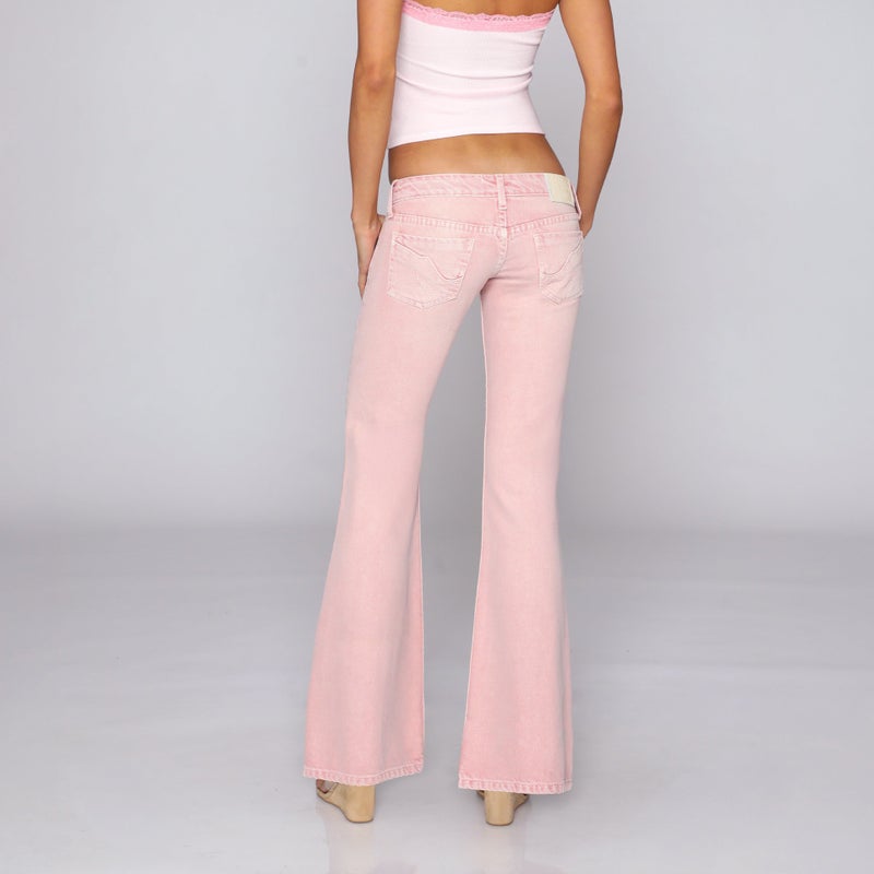 Y2K Low Rise Flared Jeans Women's Pink - Image 4
