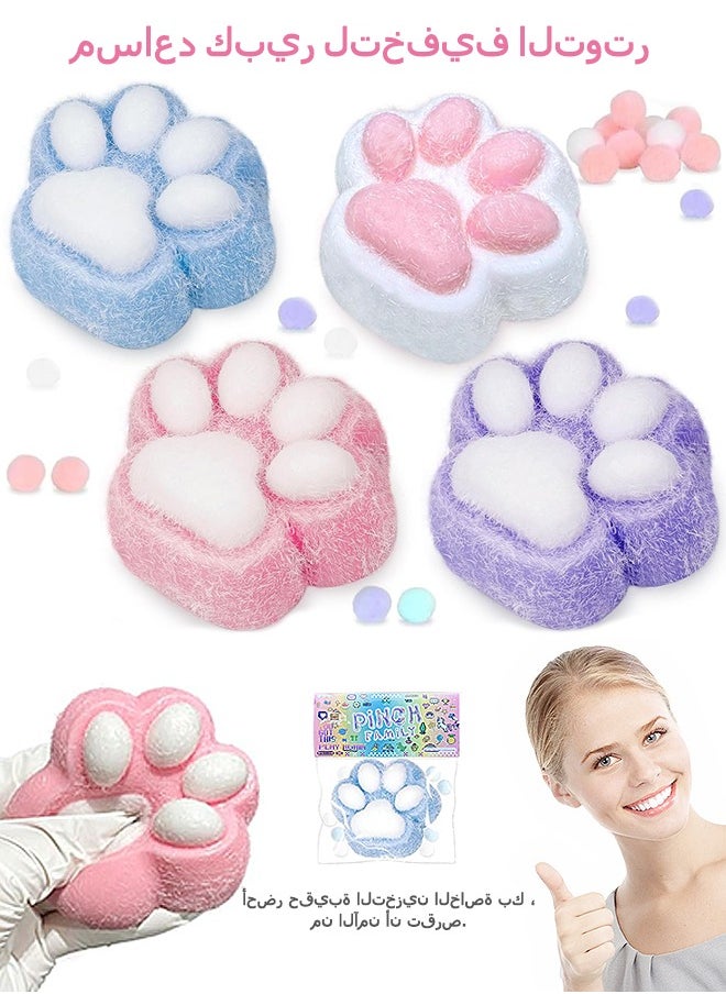 Beyond Squishy Cat Paw Squeeze Toys, 4 Pcs Novelty Furry Paws Fidget Toy, Sensory Toys for Adults Kids (Colorful)  - Image 1