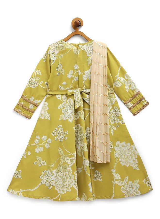 Ahalyaa Girls Lemon Yellow Crepe Digital Print Kids Kurta with Dupatta Set (10K-888-KDKUCRDP-5-6Y) - Image 2