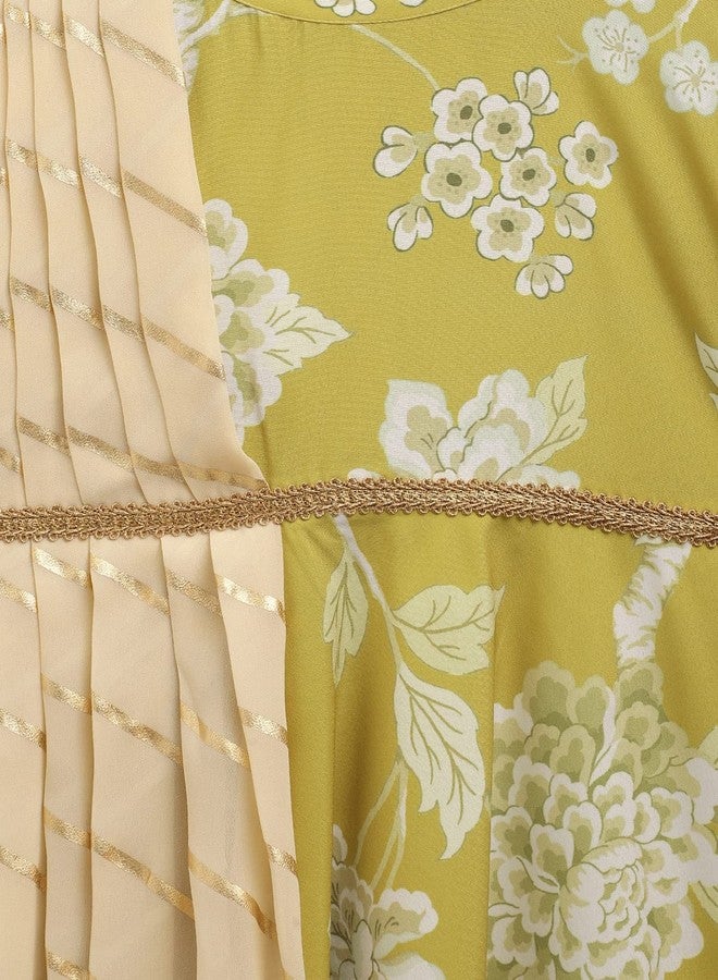 Ahalyaa Girls Lemon Yellow Crepe Digital Print Kids Kurta with Dupatta Set (10K-888-KDKUCRDP-5-6Y) - Image 3