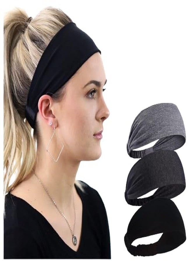 PAROPKAR Elastic Headband Sweatband & Sports Headband for Running Cycling Gym Yoga Basketball - Stretchy Moisture Wicking Unisex Hairband (Black Light & Dark Grey) - Image 1