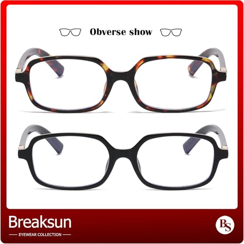 Breaksun Retro Rectangle Glasses for Women Men Small Square Blue Light Blocking Glasses Vintage Eyeglasses (Brown tortoise+Black) - Image 4