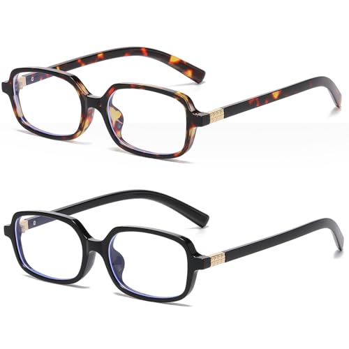 Breaksun Retro Rectangle Glasses for Women Men Small Square Blue Light Blocking Glasses Vintage Eyeglasses (Brown tortoise+Black) - Image 1